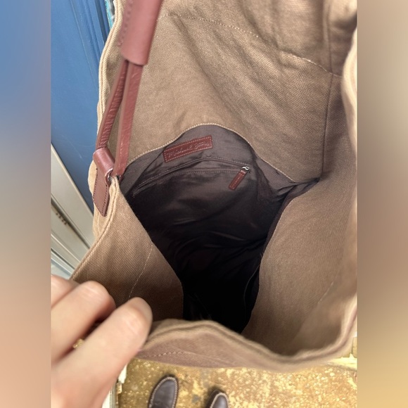 Asymmetrical Leather Cotton Canvas Brown Fold Over Crossbody Messenger Bag - Picture 14 of 16